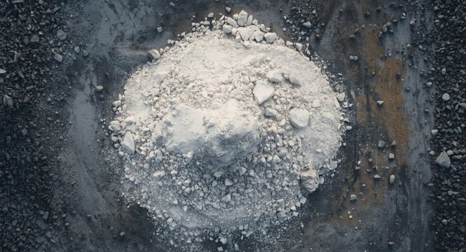 Mining waste pile of phosphogypsum forming a white slagheap photographed overhead