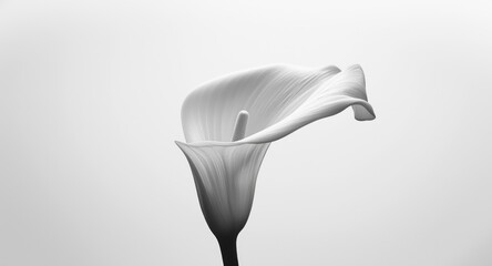 Macro black and white photography of a Calla lily focusing on fine floral details and grain effect with copy space