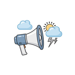 Naklejka premium Megaphone Announcement Icon with Cloud and Lightning Cartoon Illustration