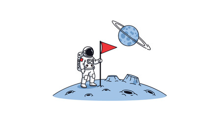 Astronaut Planting Flag on Distant Planet Surface. © SuryaAji