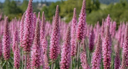 Fototapeta premium Bright Pink and Lilac Spiked Veronicastrum Virginicum Flowers on a Sunny Day