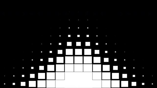 Animated Abstract Pixel Grid Shape Transition on Black and White Background. 4K