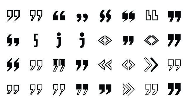 Extensive collection of diverse quotation mark symbols in various styles, representing speech, text, citations, and dialogue.