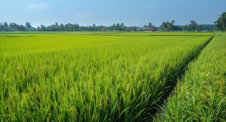 Fototapeta premium Natural beauty of rice fields swaying in gentle breeze