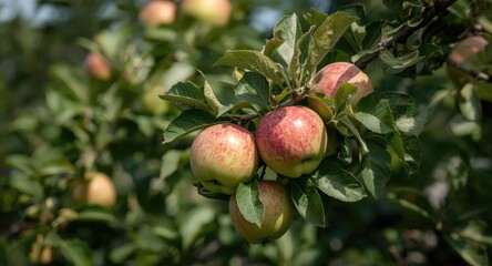 Obraz premium Healthy and bountiful apple tree with mature apples to harvest