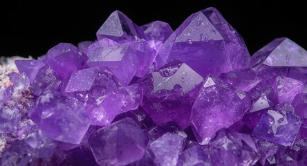 Fototapeta premium Sharp macro image of vivid purple lepidolite crystals with cubic form clarity and shimmering facet highlights on a natural backdrop