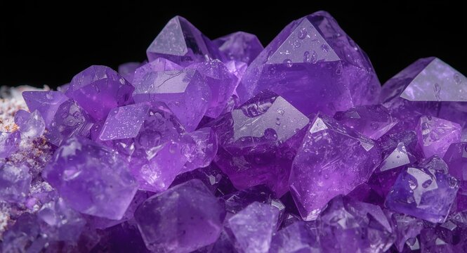 Sharp macro image of vivid purple lepidolite crystals with cubic form clarity and shimmering facet highlights on a natural backdrop