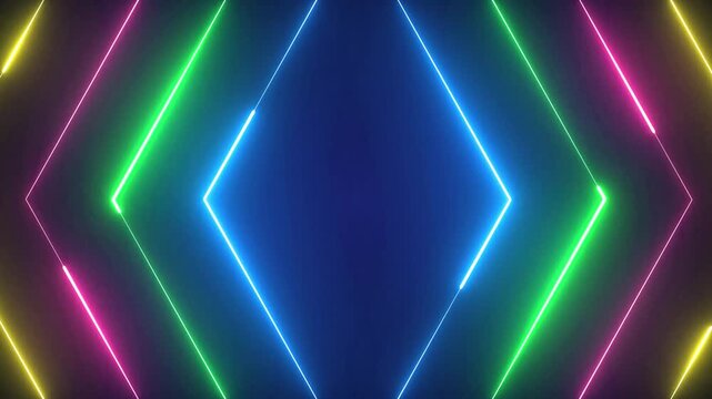 Kaleidoscope Neon Diamond Shapes on Dark Blue Background