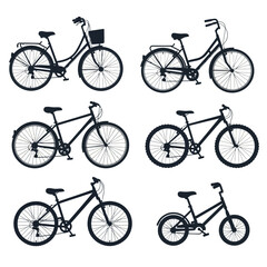 Obraz premium Six black bicycles in different positions.