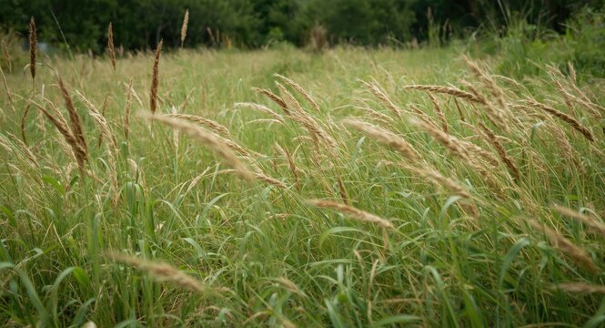 Invasive species management focusing on crab grass overtaking a green lawn