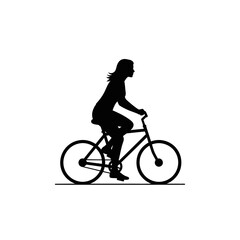 Obraz premium Woman Riding a Bicycle Silhouette Profile.