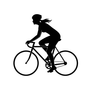 Woman Riding a Bicycle Silhouette Profile.