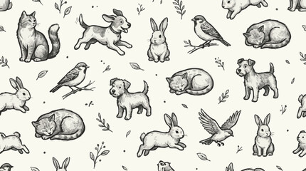 Naklejka premium Seamless repeat pattern of cute hand-drawn animals, perfect for wallpaper and fabric design