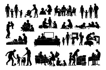 Obraz na płótnie Canvas Silhouette family activities: parenting, leisure, daily life, bonding, playtime.