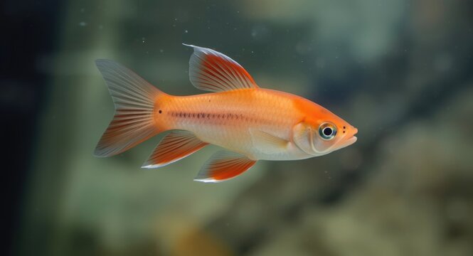 Bright red swordtail pet fish gliding smoothly in crystal clear water