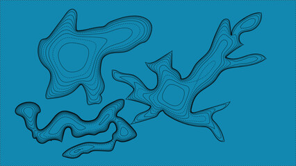 Fototapeta premium Abstract, irregularly shaped blobs and forms in various sizes on a deep blue background