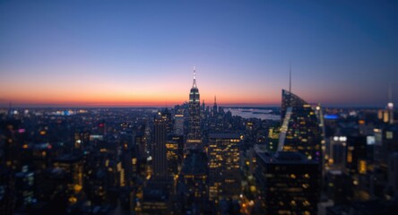 Fototapeta premium Illuminated city horizon glowing vibrantly during twilight hours
