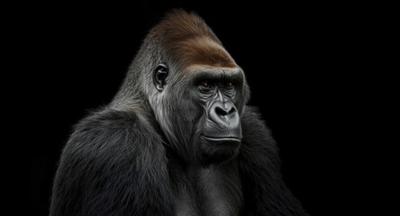 Fototapeta premium Regal male silverback gorilla against solid dark background in full view