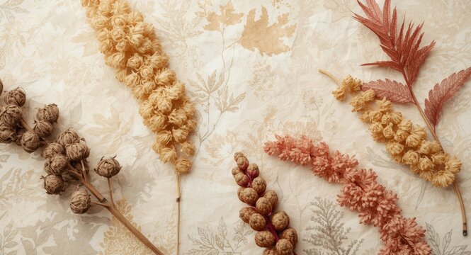 Eco friendly mulberry paper showing natural dried flower and leaf textured patterns