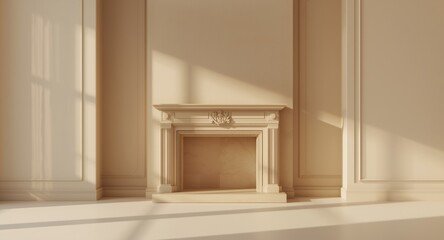 Fototapeta premium 3D mockup of a classic fireplace showcasing a bare mantle and plain wall surfaces