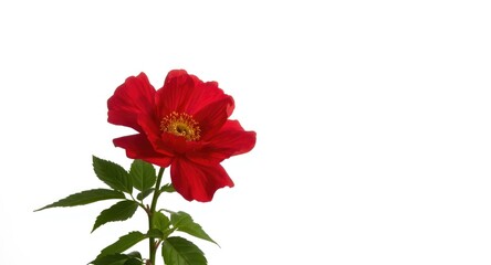 red roselle blossom glowing against a pure and plain white backdrop