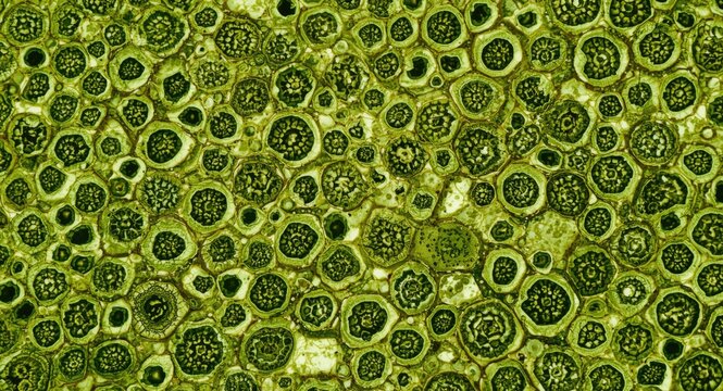 Microscopic natural plant tissue section containing stomata and copyspace space