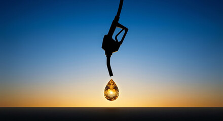 Fototapeta premium Precious fuel droplet, expensive gasoline, golden energy concept.