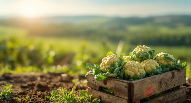 Green cauliflower florets freshly picked from farm