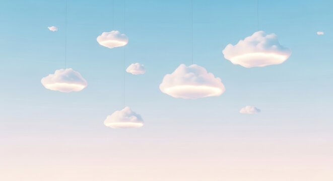 floating white clouds on blue and pink background