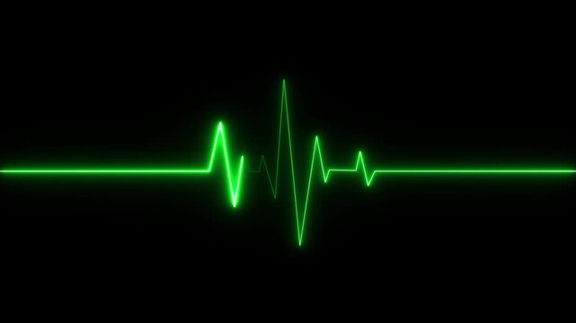 Neon green e c g heartbeat line graph pulse on black background medical health monitoring signal electrocardiogram