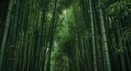 Fototapeta premium Serene green bamboo grove with elegant leafy branches