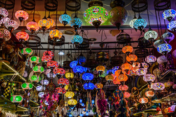 Fototapeta premium Traditional turkish chandeliers for sale at the bazaar