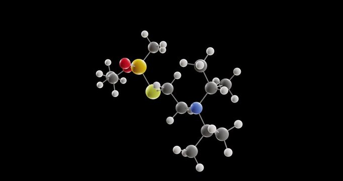 VX (nerve agent) molecule, rotating 3D model of neurotoxin, looped video on a black background
