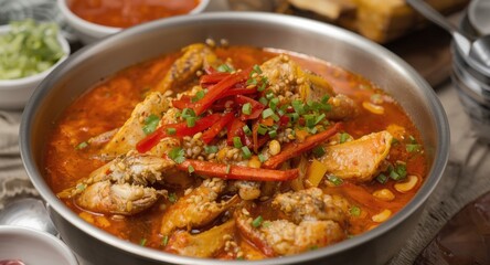Fototapeta premium Delicious Korean crab stew blending fresh seafood and pungent spices