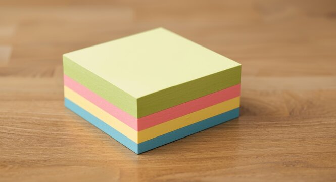 multicolor post it note block neatly stacked with clipping path