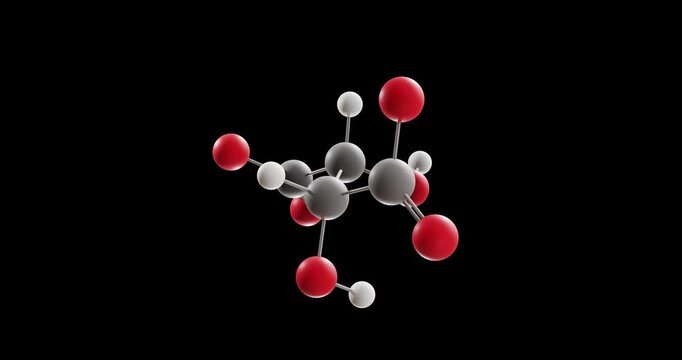 Tartrate molecule, rotating 3D model of salt, looped video on a black background
