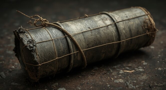 Detailed close up view of a makeshift improvised explosive device bomb