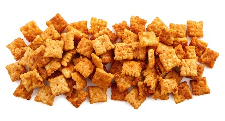 Selection of crispy grain snack crackers isolated against a white backdrop