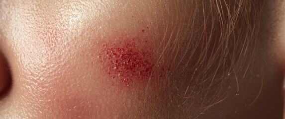 Fototapeta premium Dermatology close-up highlighting melanoma angioma and red textured spots on light tone skin