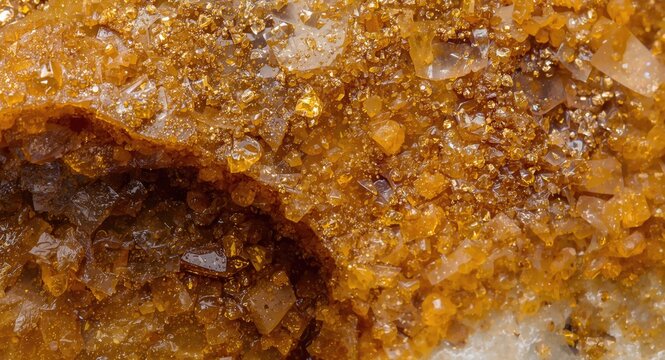 Macro image of limonite mineral showcasing its earthy yellow brown glossy texture