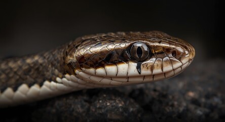 Fototapeta premium Sharp close up of a young viperine water snake emphasizing scale detail