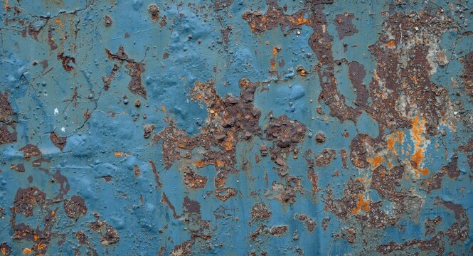 Close up view of rusted blue metal texture with weathered surface abstract backdrop