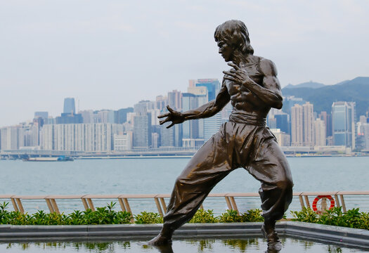 Hong Kong, HK, 09.03.2026: Bruce Lee statue at the Avenue of Stars in Hong Kong