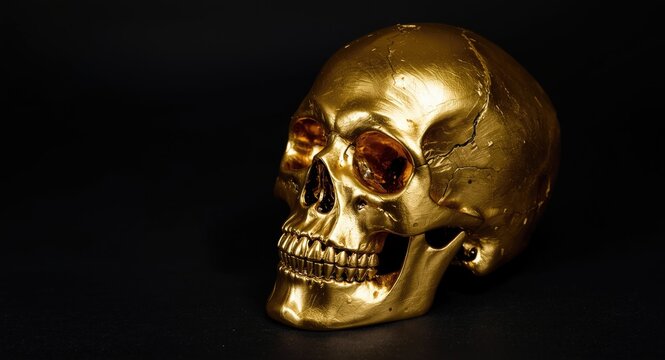 Gold colored skull model crafted for eerie gothic decorative flair