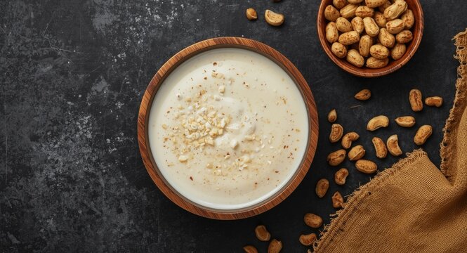 Enhancing garri bowl with water milk sugar and roasted groundnuts