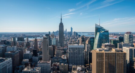 Obraz premium Skyline aerial featuring a tall tower amid a dense composition of urban buildings