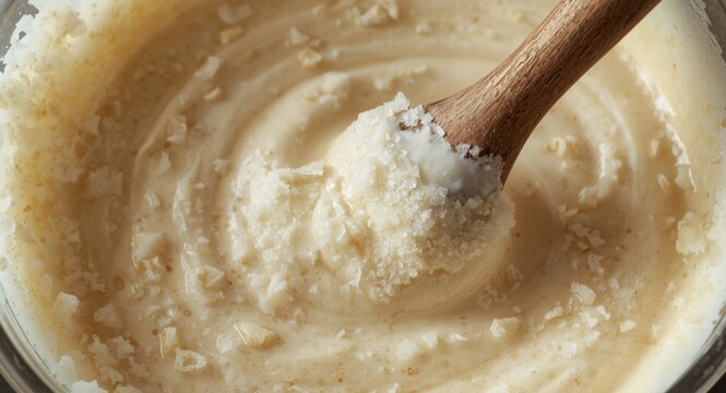 Mixing garri milk sugar groundnut with water for creamy texture