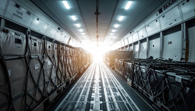 Cargo Plane Interior with Bright Light Ahead.