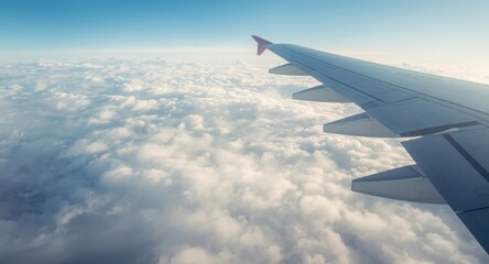 Obraz premium Flying airplane wing drifting over vast cloudy horizon