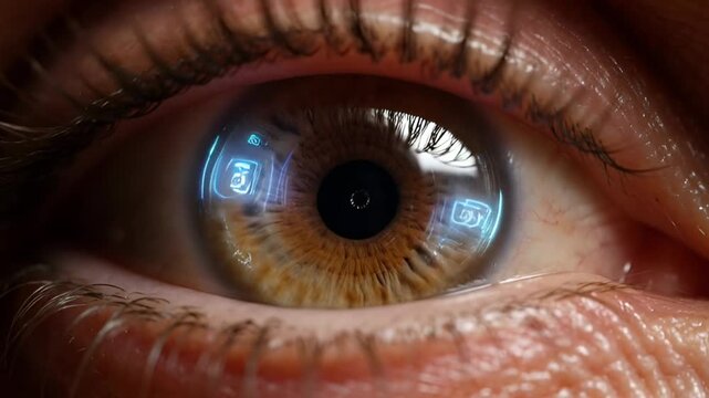 Extreme close up futuristic human eye macro iris pupil digital technology concept cyber vision detail